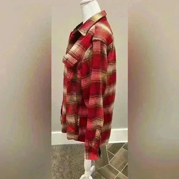 Orvis S Shacket Burgundy Cream Tan tartan plaid cabincore heavy layering jacket - Picture 2 of 6